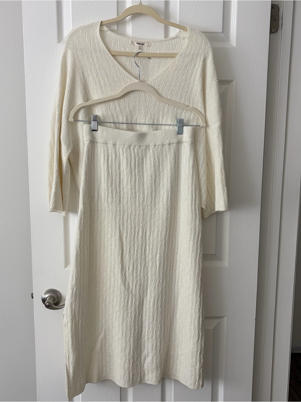 Cream Textured Knit Women's Two Piece Set